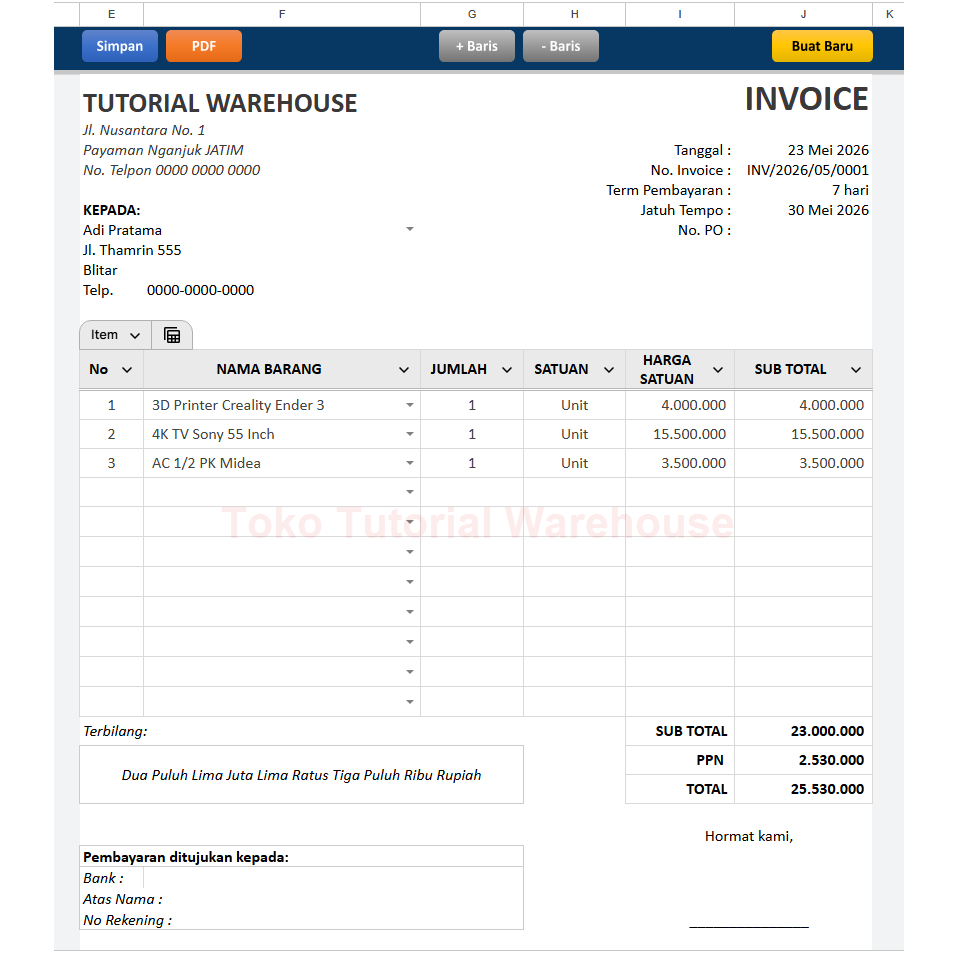 Jual Template GSheets Invoice Otomatis Simpan ke Arsip (Rekap) dan ...