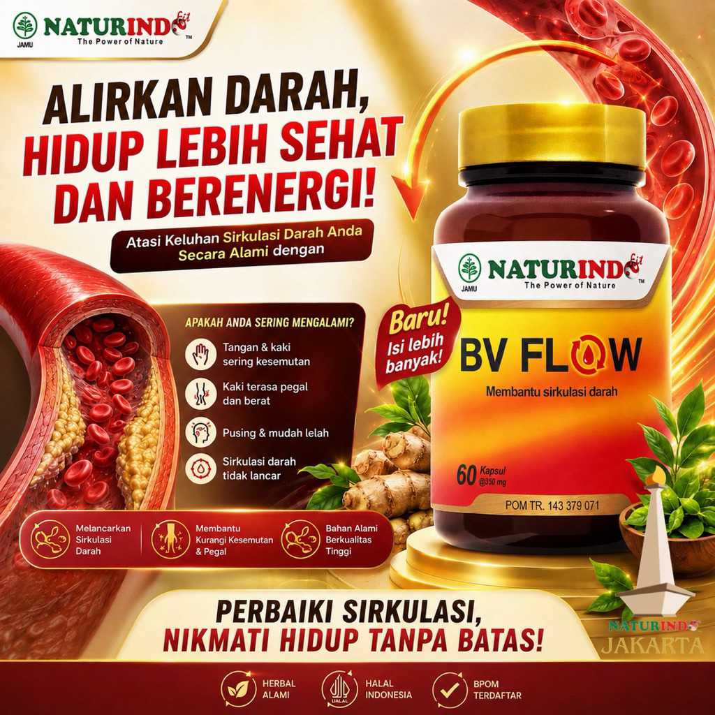 Obat Herbal Melancarkan Peredaran Darah Sumbatan  Pencegahan Stroke Kolesterol Kebas Kesemutan Bv Flow Naturindo