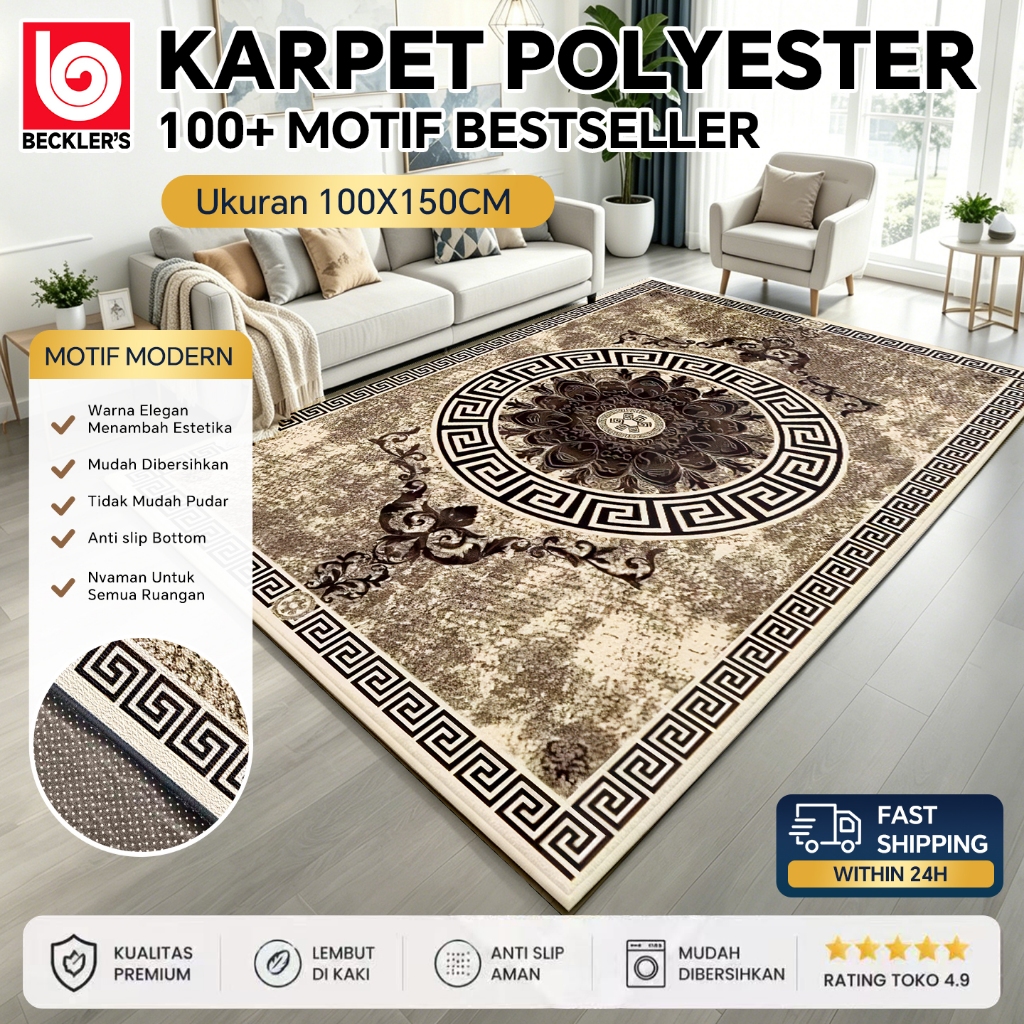 (Beckler's) LOKAL Karpet Lantai 100x150CM Permadani Eropa PREMIUM Bahan Polyester Anti Slip