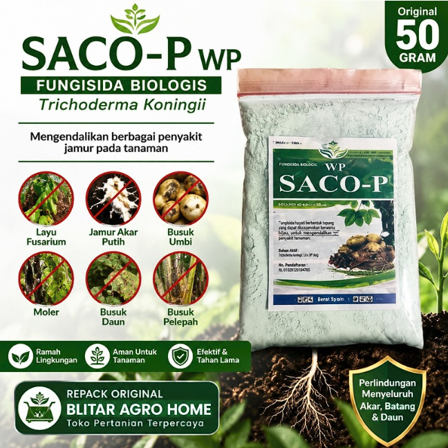 SACO-P WP FUNGISIDA Tricoderma Koningii SacoP WP Pestisida Organik 50gr Repack