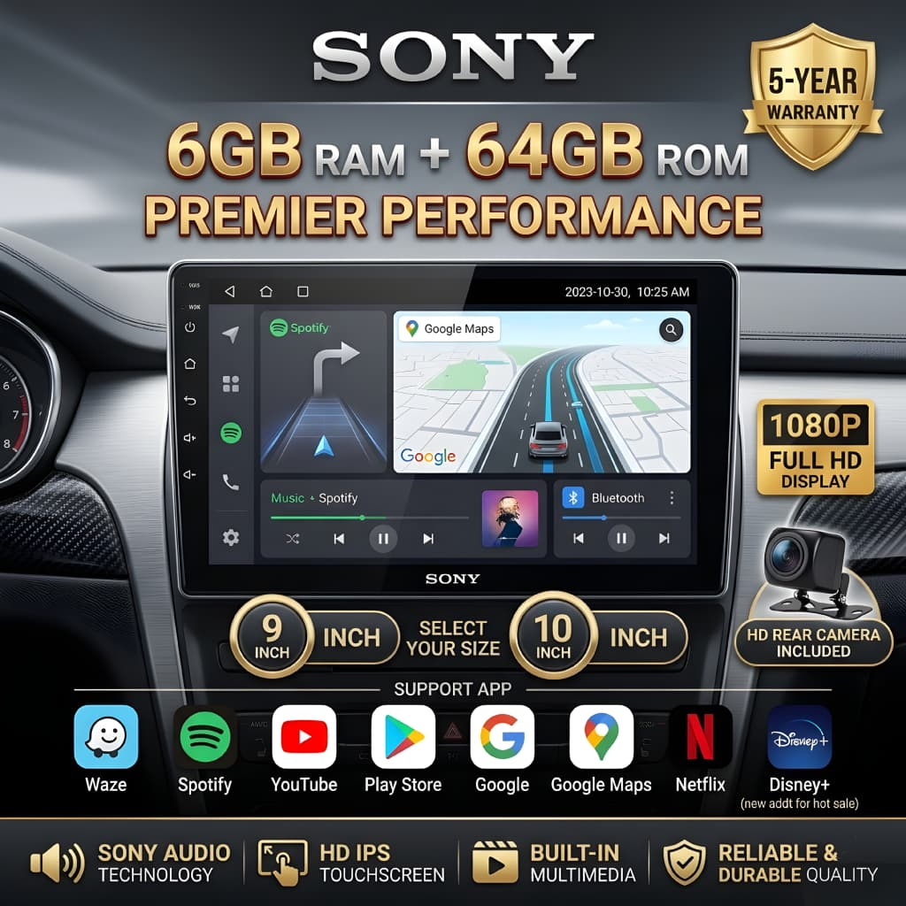 Head Unit Mobil Android SONY 6GB + 64GB Pilihan Layar 9 Inch 10 Inch Garansi Toko 5 Tahun