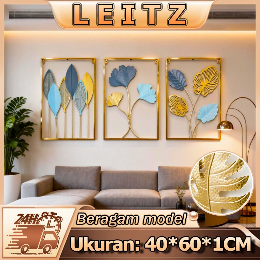LEITZ - Wall Decor Hiasan Dinding Aesthetic Bahan Metal 40*60cm sofa ruang tamu kreatif modern latar belakang Nordic Dinding Frame WallDecor Metal Gold Daun Leaf hiasan dinding daun kerajinan