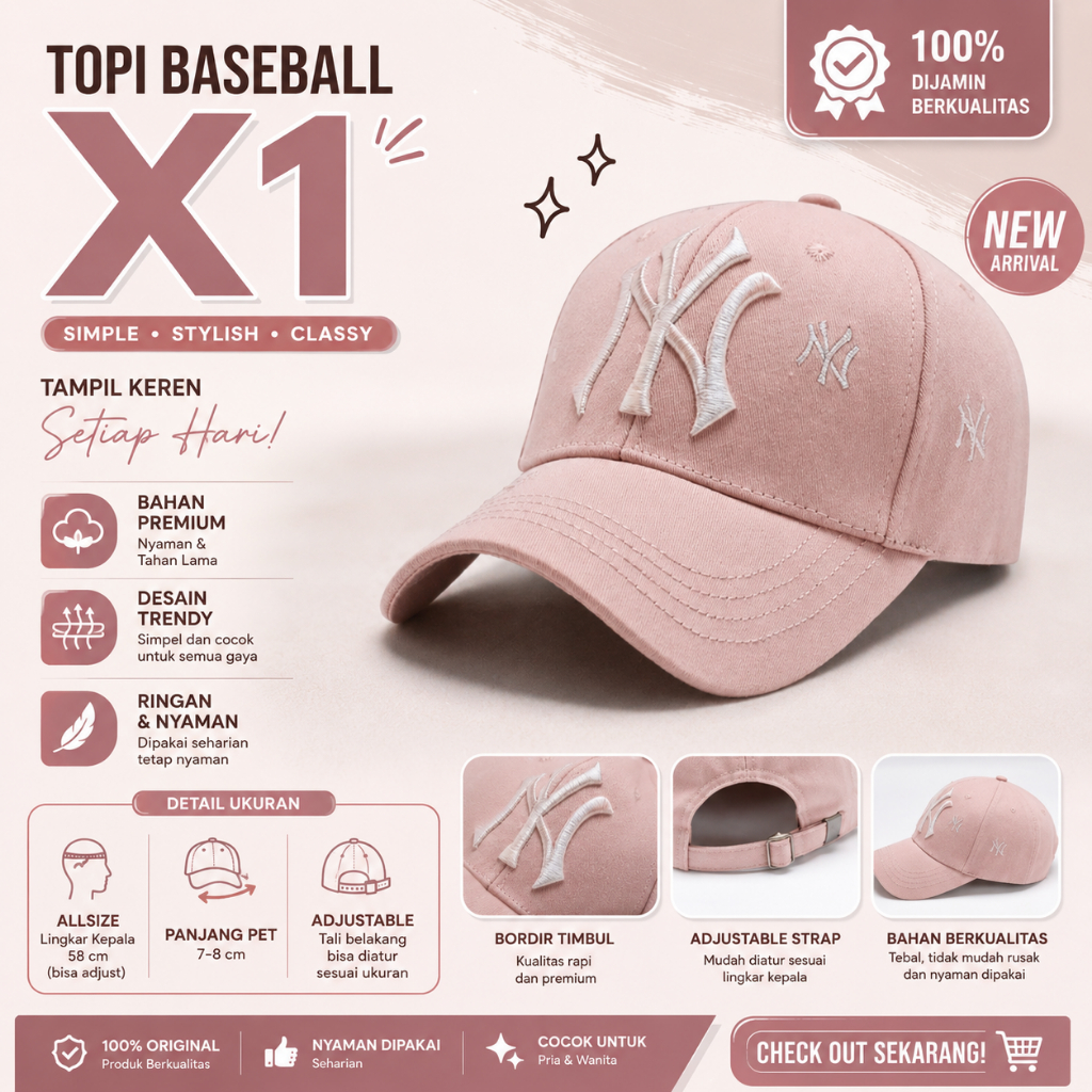Jual Topi Baseball Unisex X1 Import Premium | Shopee Indonesia