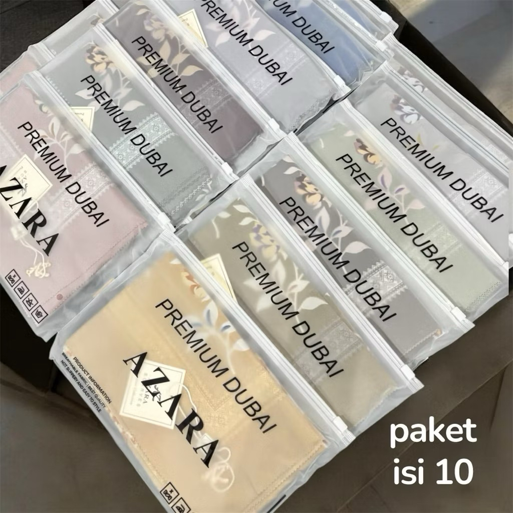 (ISI 10 PCS) Hijab Segi Empat Voal AZARA Premium Dubai Motif Cakep Metal Logo AZ Free Pouch
