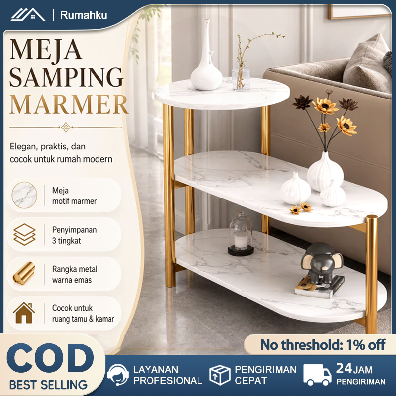 COD Meja Kopi Meja Tamu Tiga Tingkat Penyimpanan Meja Sudut Ruang Tamu Meja Minimalis Aesthetic dengan