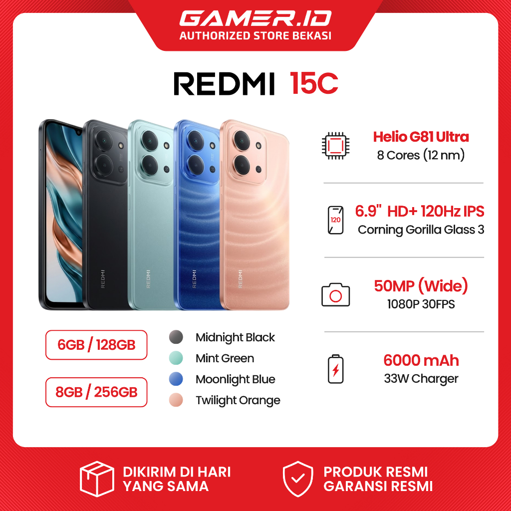 XIAOMI REDMI 15C RAM 6GB 128GB - 8GB 256GB- Helio G81 Ultra - 6.9 inci IPS LCD120Hz