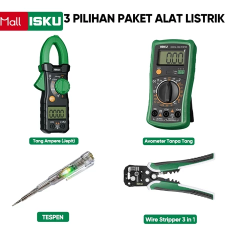 ISKU Paket Alat Listrik Multivariasi Pilihan | Tang Kupas 3in1 Otomatis Skun + Tespen Dual LED / Multimeter Digital Double Fuse Anti Konslet / Tang Ampere NCV 600A Anti Bakar Alat Tukang Listrik Rumahan Servis Otomotif Cek Aki Stopkontak Lampu Rumah