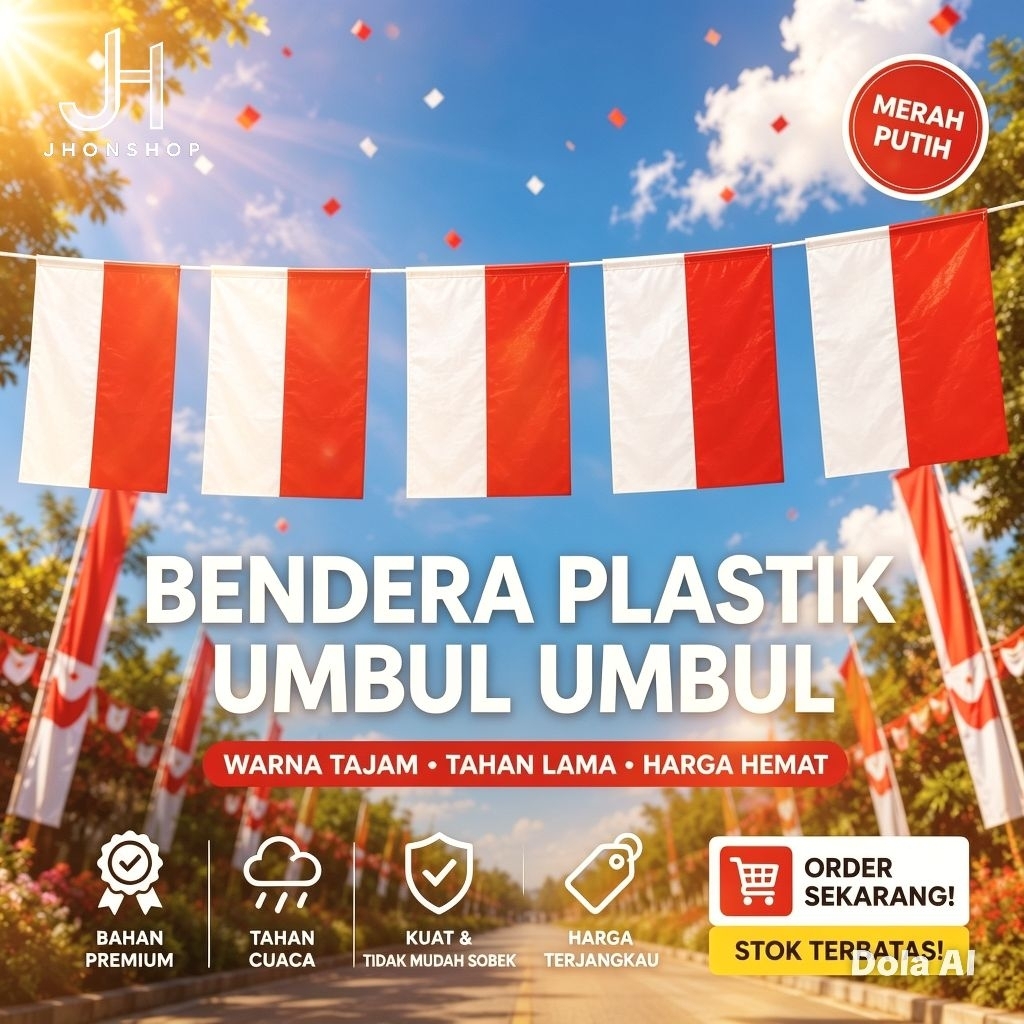 Bendera Merah Putih Set Festival 100 Pcs / Umbul Umbul HUT RI 17 Agustus Bahan Plastik Siap Pakai