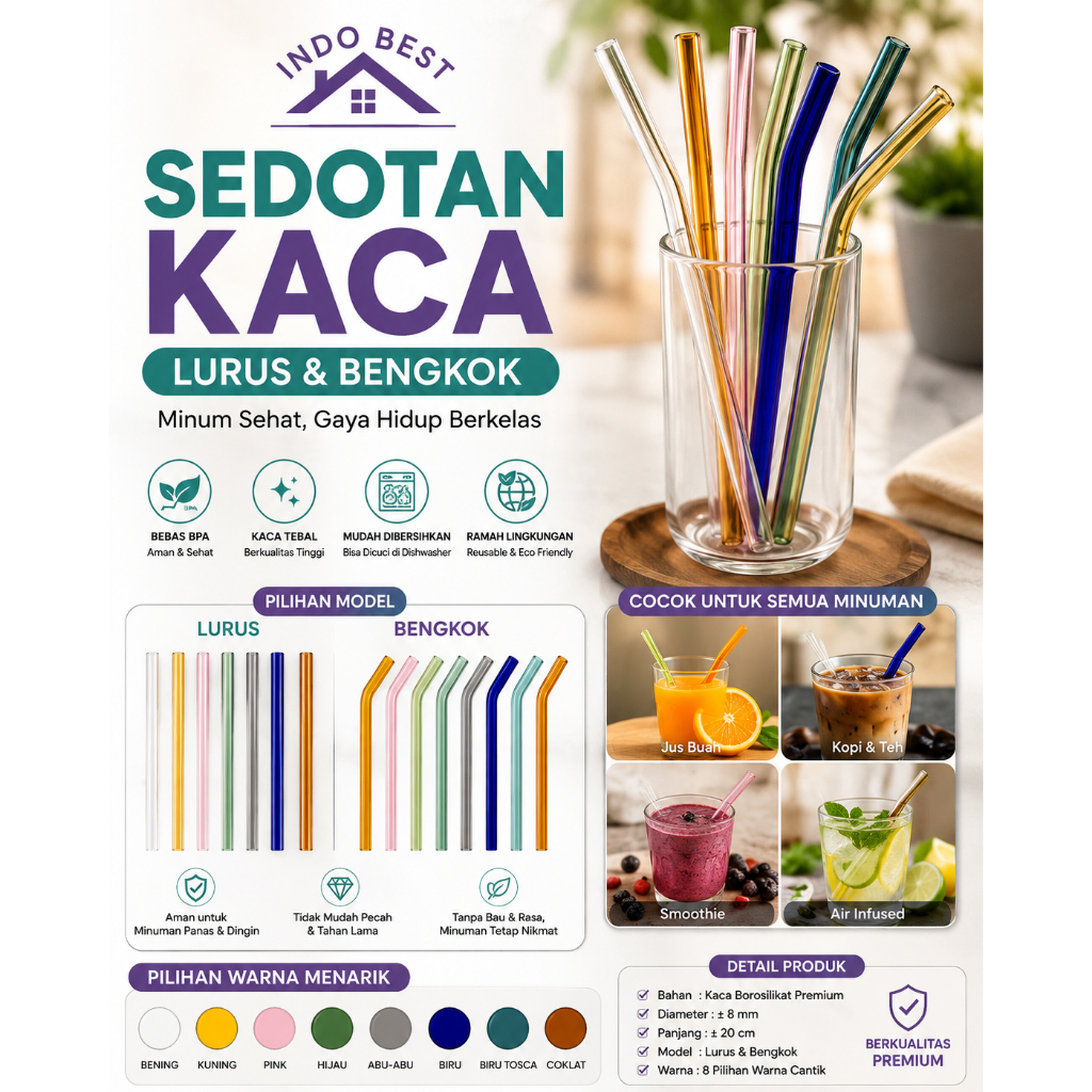 Jual Indoboss | Sedotan Minum Kaca Premium Lurus Bengkok Transparan ...