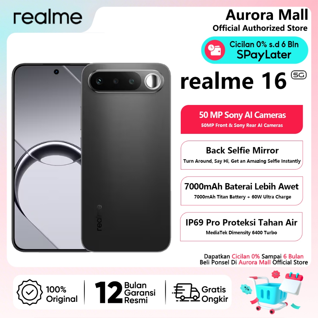 realme 16 5G (8/256GB)(12/256GB) - Garansi Resmi, Hp realme Terbaru 2026 Ori, Bisa COD