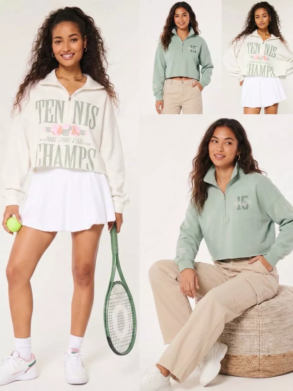 Sweater Semi-Crop Wanita HLS Women's Easy Graphic Half-Zip Cutoff Sweatshirt - 2578