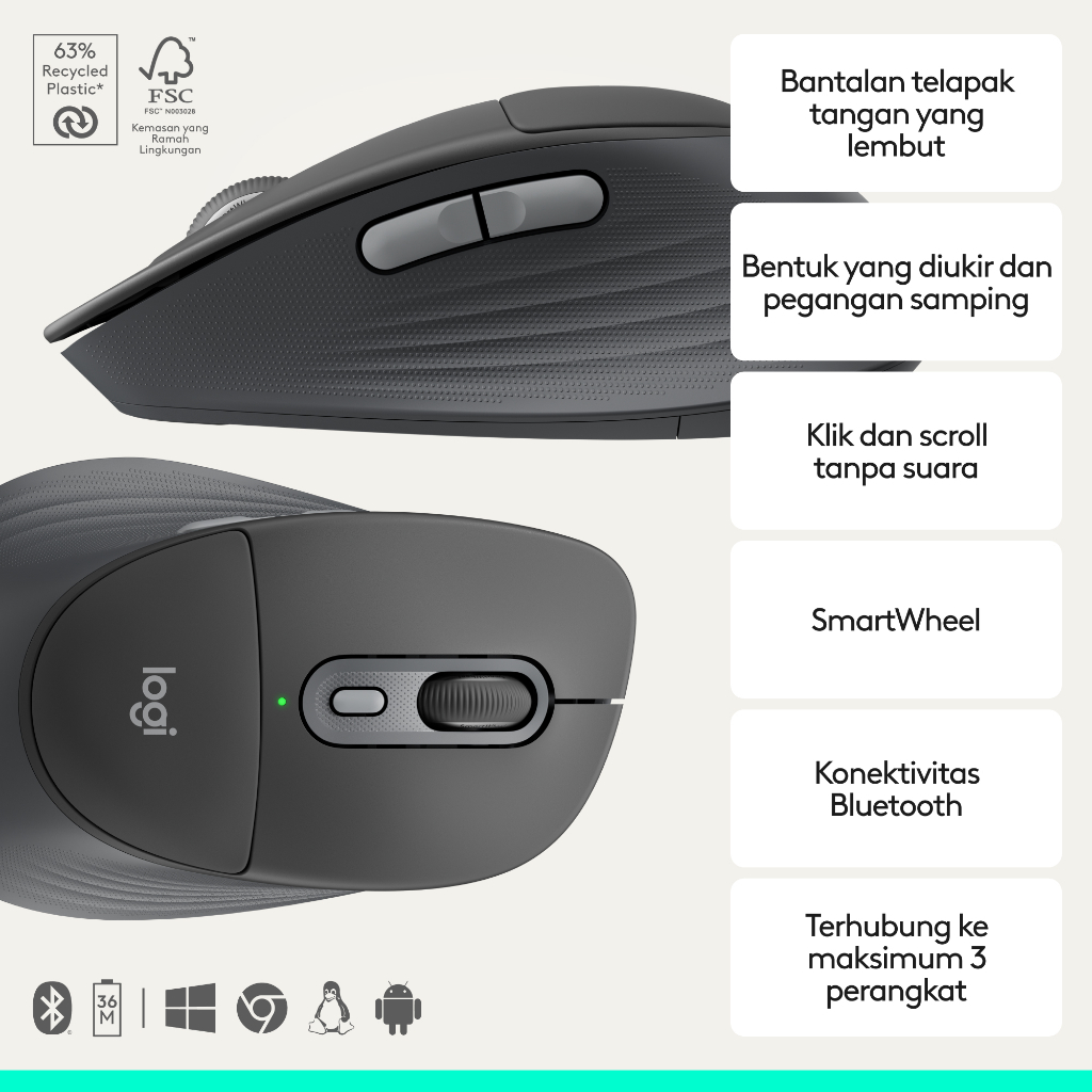 Logitech Signature Comfort Plus Combo MK880 Wireless Keyboard and Mouse Combo, Keyboard Nyaman Ukuran Penuh dengan Sandaran Telapak Tangan, Klik Senya (4)