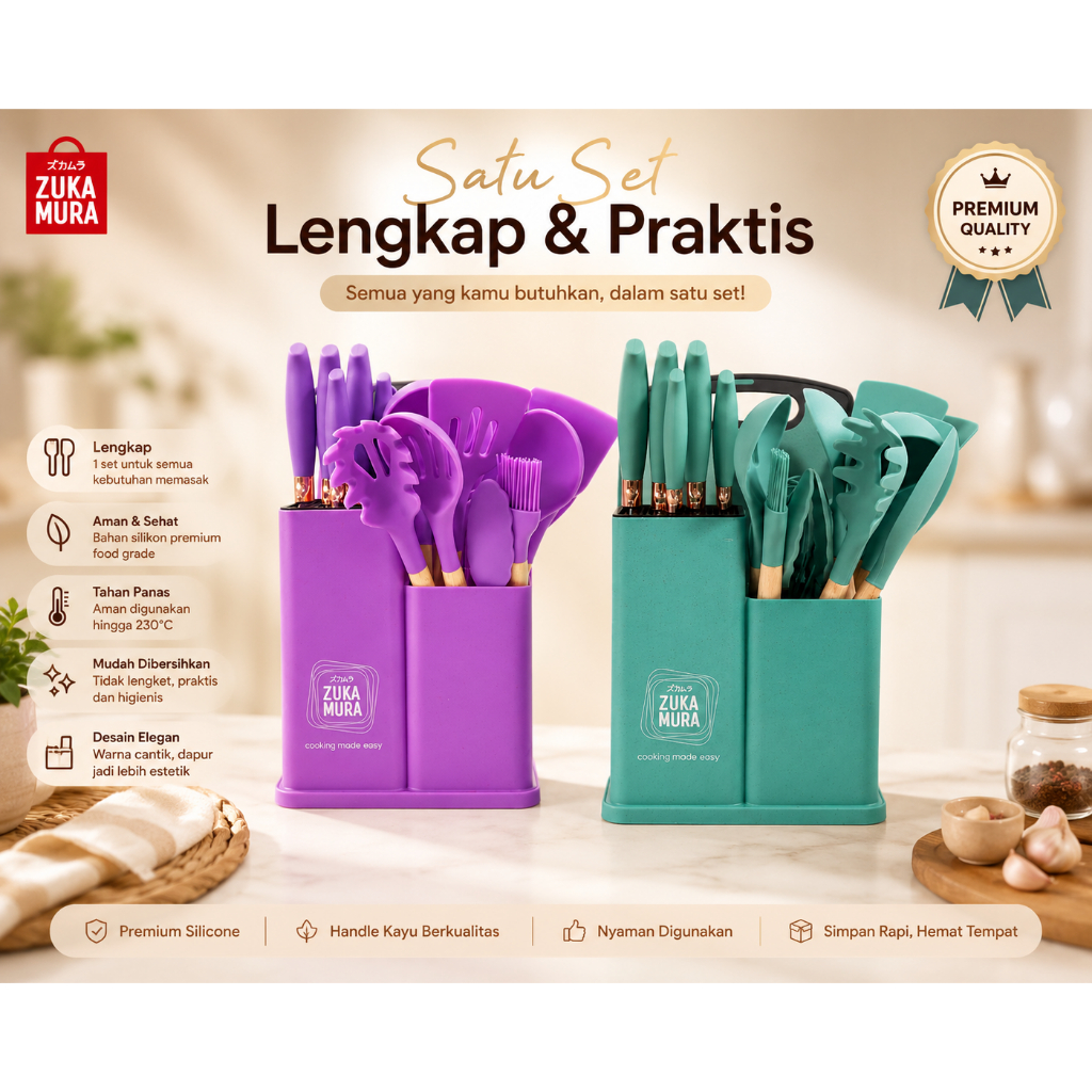 (Al-Qolam X Libbens) ZK 12in1 Kitchen Utensil Set Tosca/Purple – Pisau + Alat Masak Modern