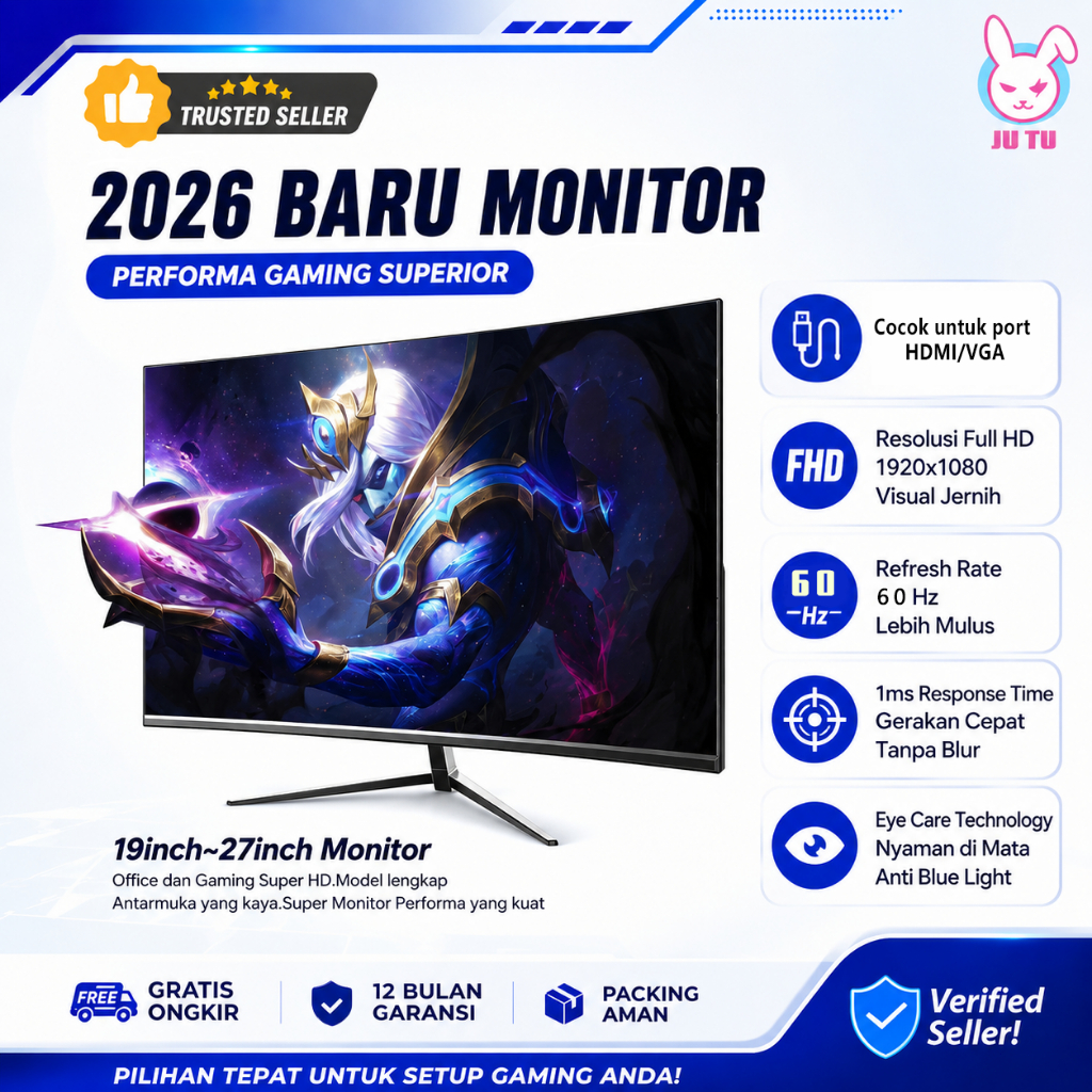 Jual JUTU Monitor 19/22/24/27 Inch FHD 1080P 60Hz VGA HDMI Panel IPS ...