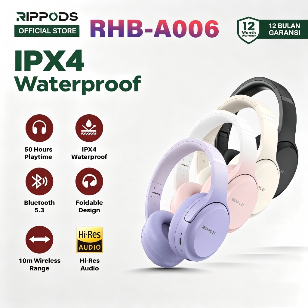 Jual RIPPLE RHB A006 Headphone Bluetooth V5.4 Macaron Gradien 68H Extra ...