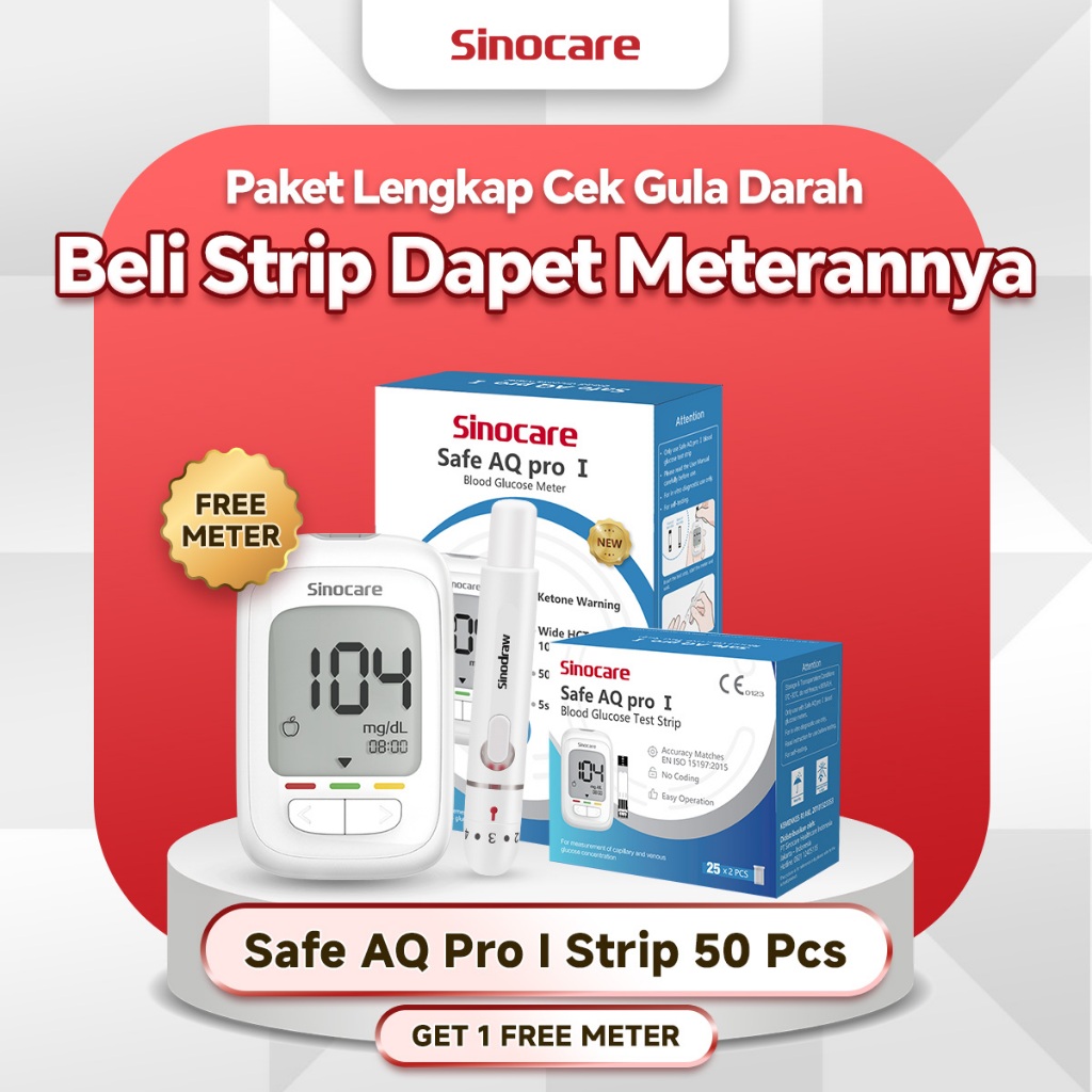 Alat Cek Gula Darah Sinocare Gratis Meter Safe AQ Pro I 50 Paket Alat Tes Gula Darah [PROMO]