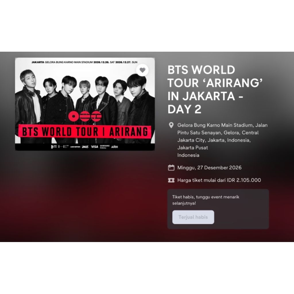 Jual Tiket BTS Arirang 2026 CAT 2 | Shopee Indonesia