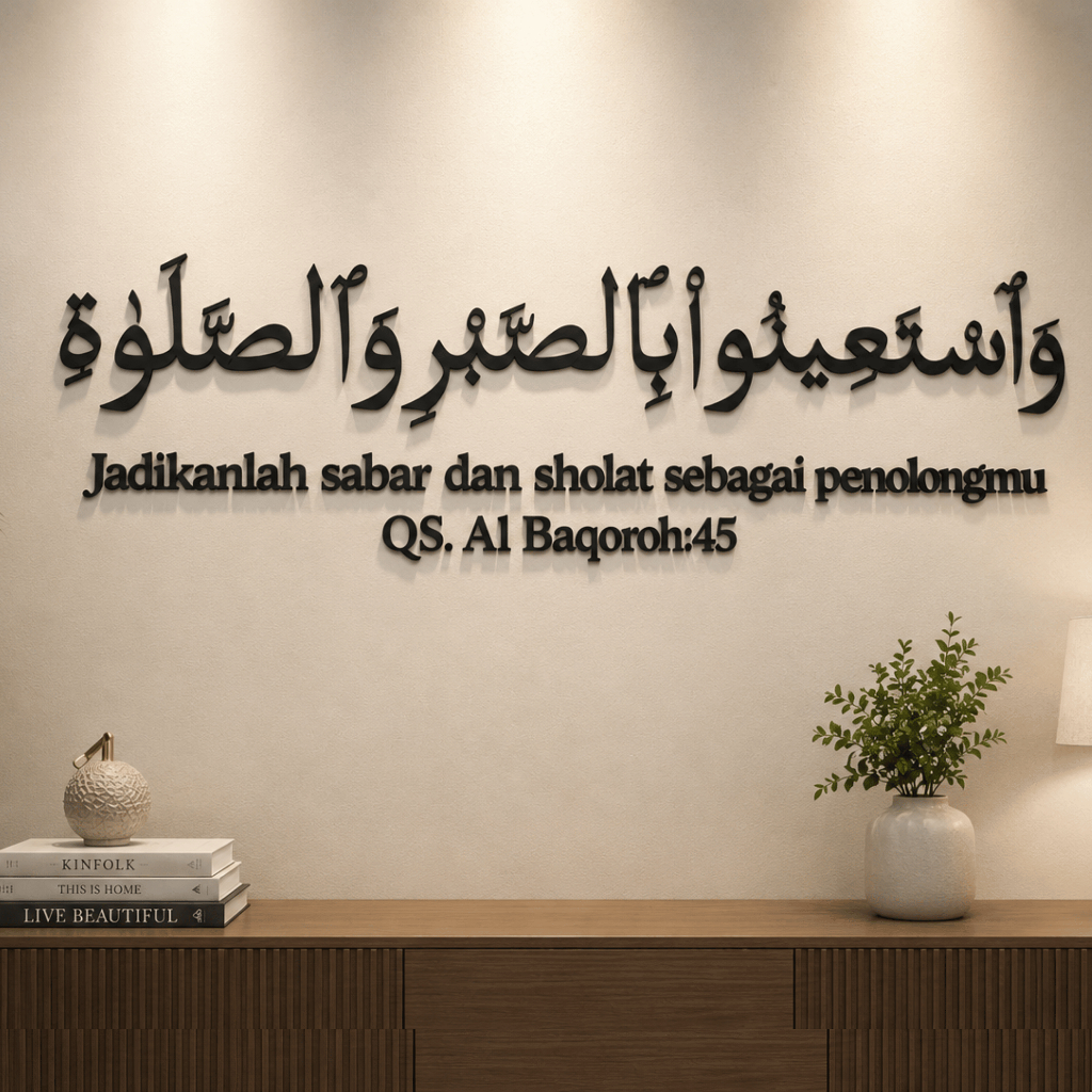 walldecor Kaligrafi Surah Al-Baqarah 45 Hiasan Dinding Ruangan Islamic Polywood Set Arab Arti