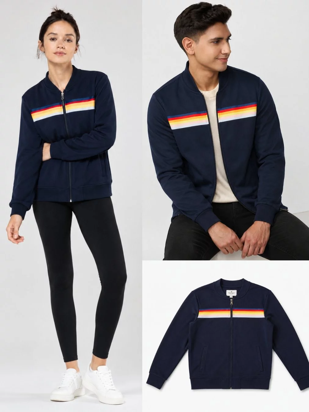 Jaket Bomber Unisex Cewe Cowo AE Multicolor Stripe Track Jacket - 2623