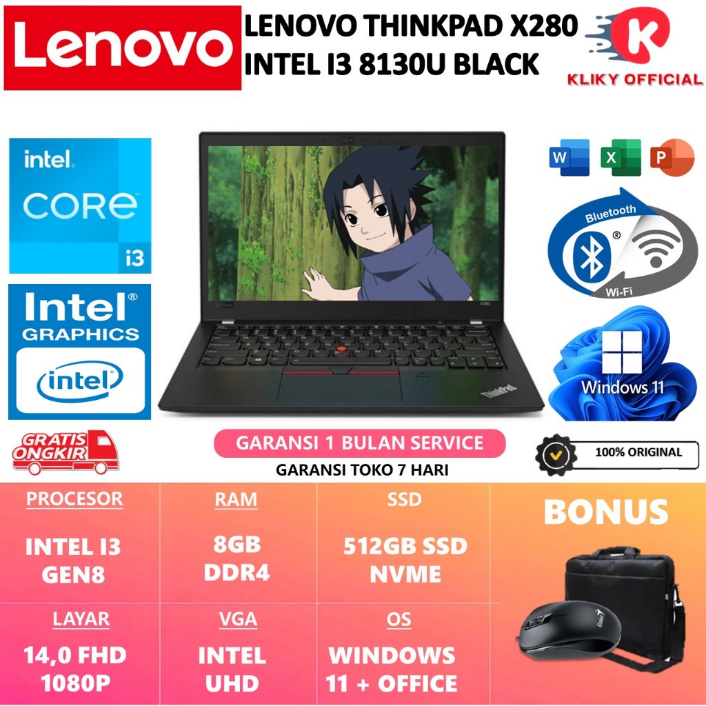 Jual LENOVO THINKPAD X280 INTEL CORE I3 8130U 8GB 512GB 12.5 WIN