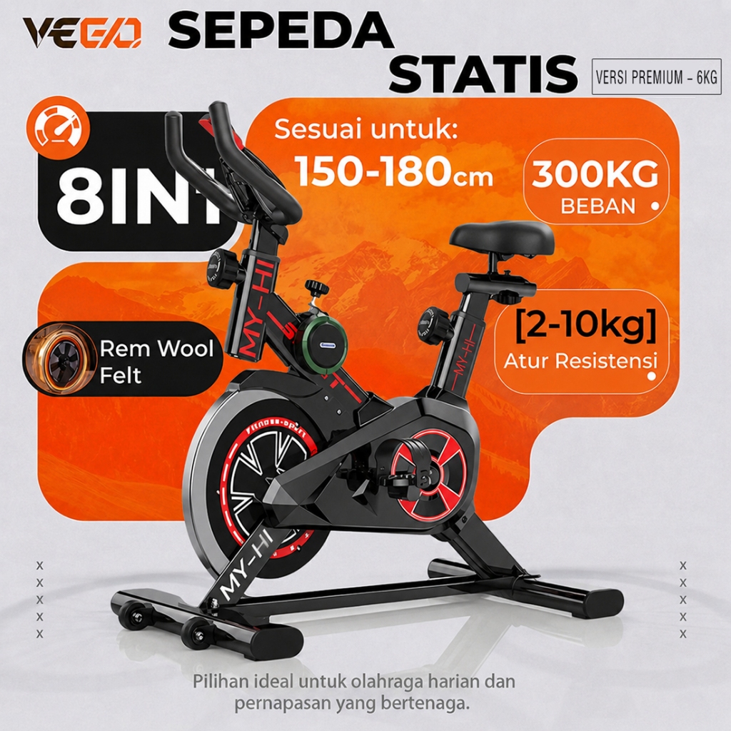 VEEGO Sepeda statis Spinning Bike Tes Detak Jantung Sepeda olahraga Exercise  Peralatan Olahraga Alat Rehabilitasi