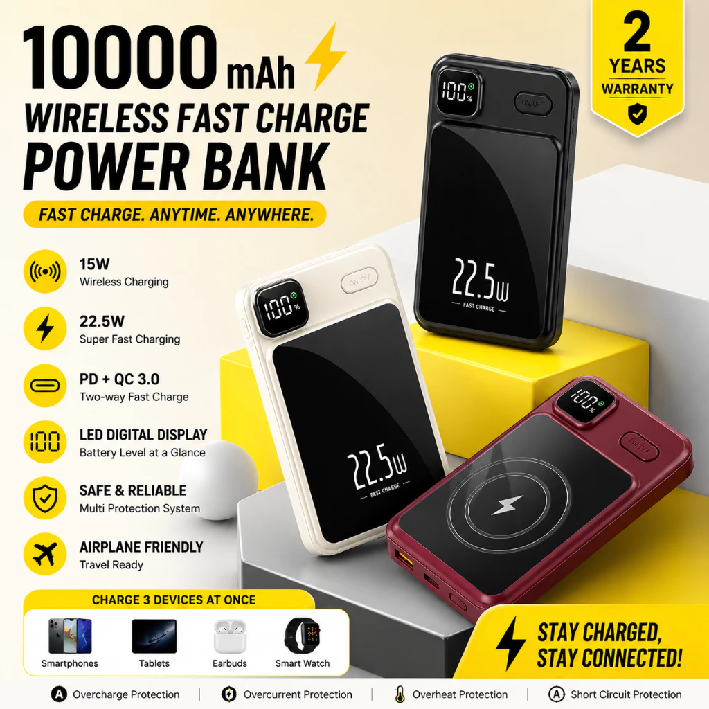 LENTIVEN POWERBANK 10000MAH FAST CHARGING Wireless Charger Mini Magnetic Magsafe 20W TYPE C