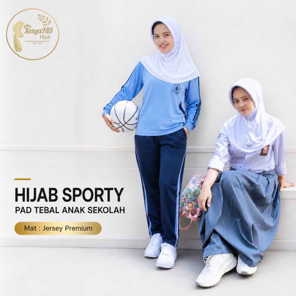 Kesya789 Hijab-Bergo Sport Sekolah/Olah Raga Ped Super Tebal | Size M