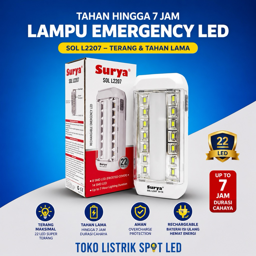Jual Lampu Emergency Surya SOL L2207 22 LED Rechargeable Lampu Darurat ...
