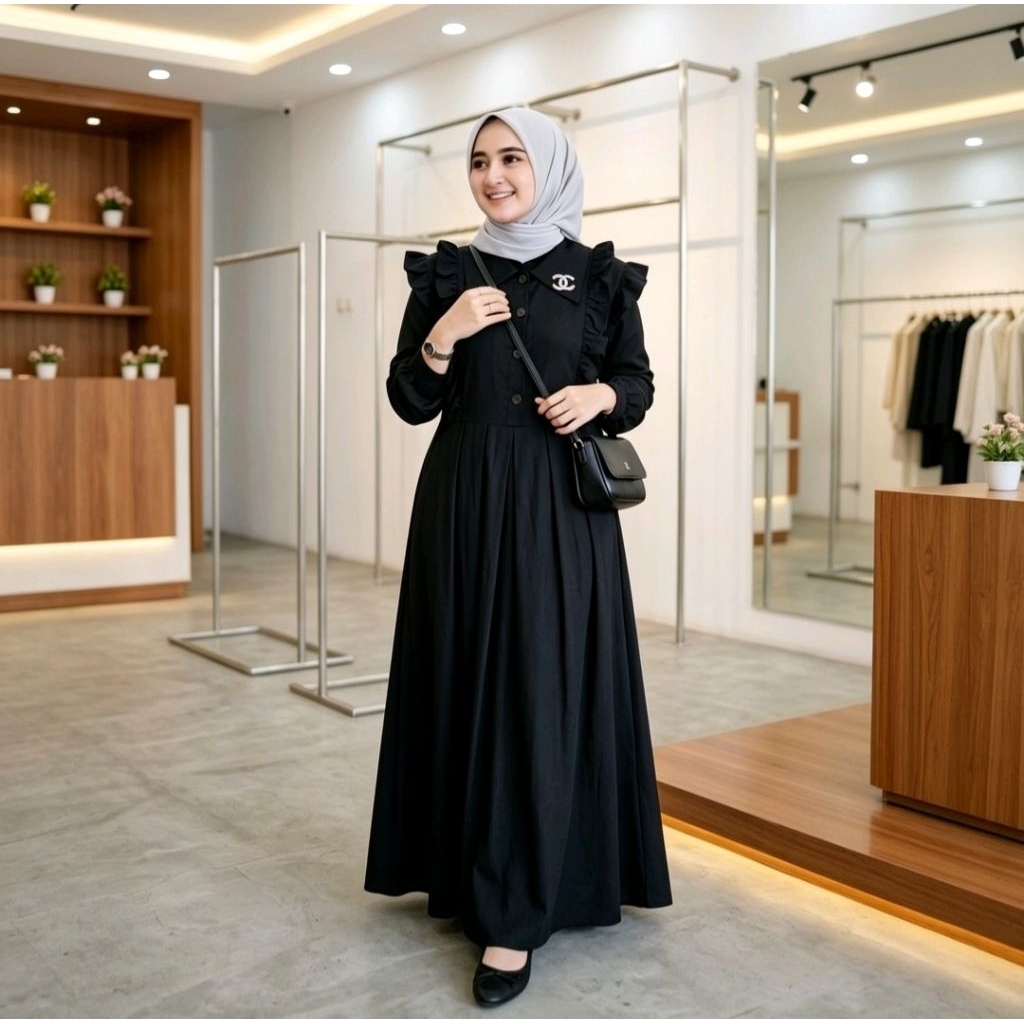 Gamis Wanita Selvo Ruffle Cotton Premium Gamis Wanita Polos Terbaru Gamis Wanita Kekinian Dress Wanita Muslim