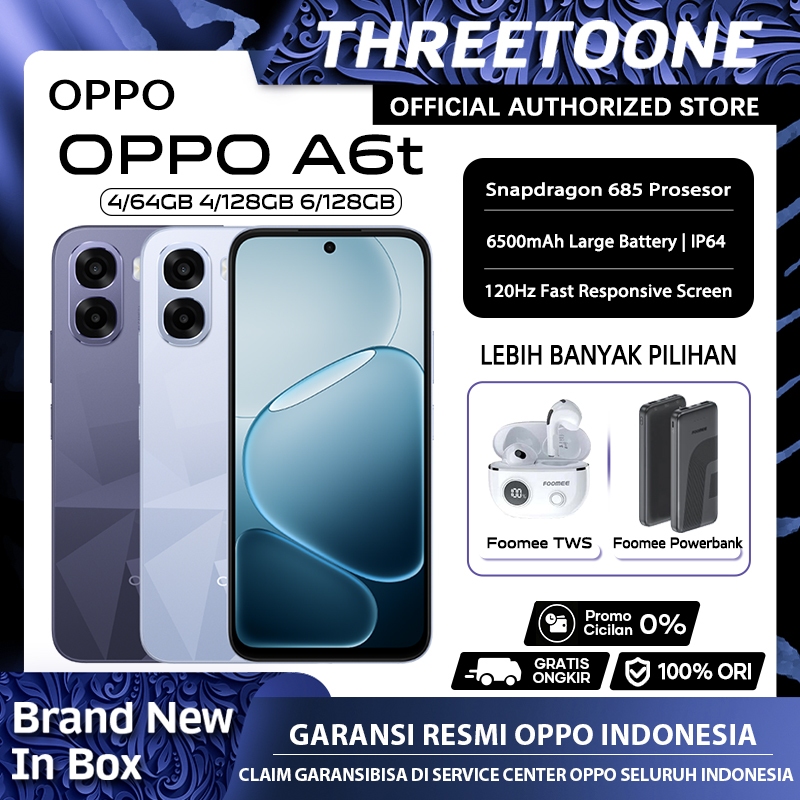[Official Store] OPPO A6t 4GB+4GB/64GB [ Snapdragon 685, 15W SUPERVOOC, Layar Ultra Cerah 120Hz ]
