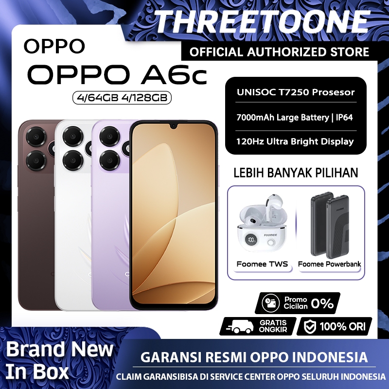 [NEW] OPPO A6c 4/64GB 4/128GB  (4GB+4GB Extended RAM) Garansi Resmi HP Android Murah Terbaru 2026
