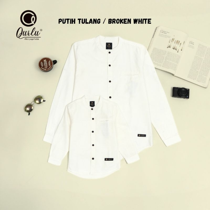 Qurlu - Kemeja Koko Dewasa/Anak warna BROKEN WHITE/BW LENGAN PANJANG (baju couple ayah dan anak laki-laki) Baju Koko Pria