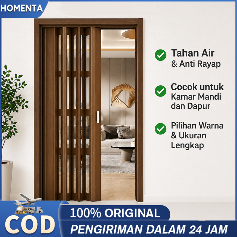 Homenta Pintu Lipat PVC Anti Air Anti Rayap Kamar Mandi Dapur Minimalis Hemat Ruang Mudah Pasang Ekonomis Mudah Dibersihkan COD
