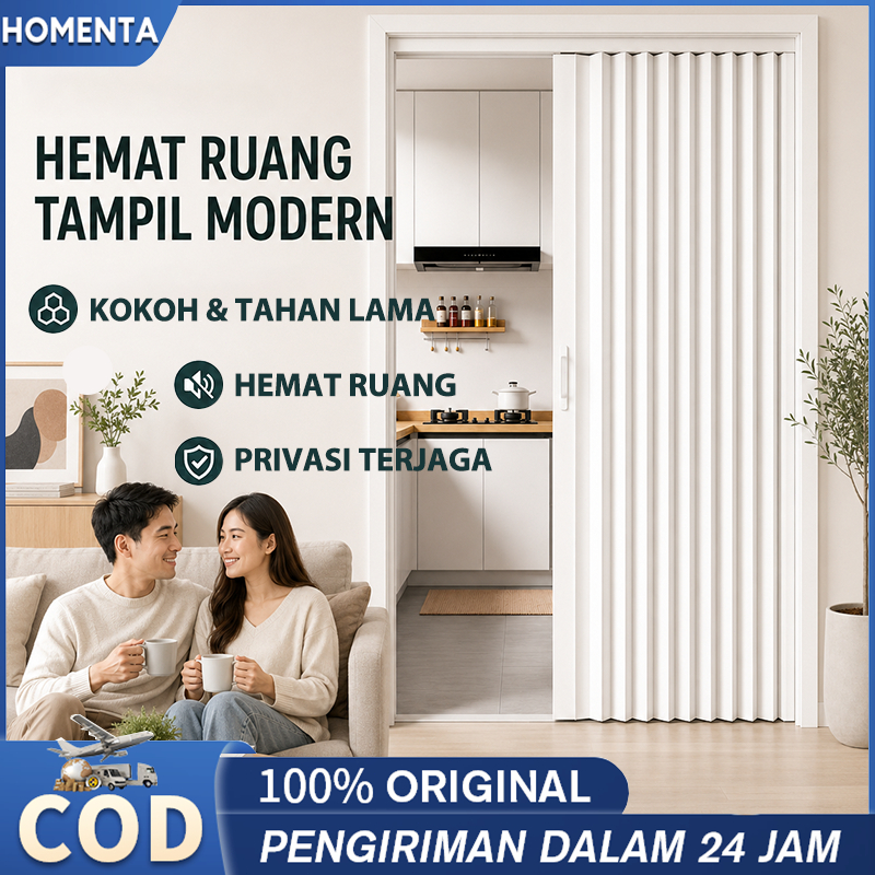 Homenta Pintu Lipat PVC Minimalis Modern Anti Air Hemat Ruang Mudah Pasang Mudah Dibersihkan Cocok untuk Apartemen dan Rumah