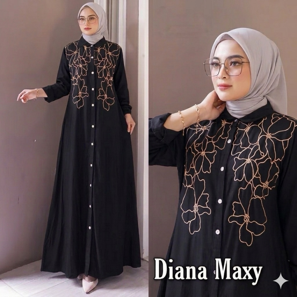 DIANA MAXI GAMIS BAHAN RAYON TWILL PREMIUM JUMBO LD 110 120 130