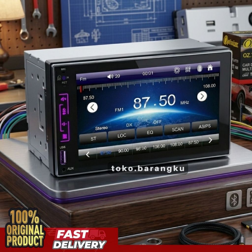 LAYAR TAJAM Head Unit MP5 Double Din 7 inch Mobil MirrorLink OPTIMIZER Bluetooth Full Glass Touchscreen
