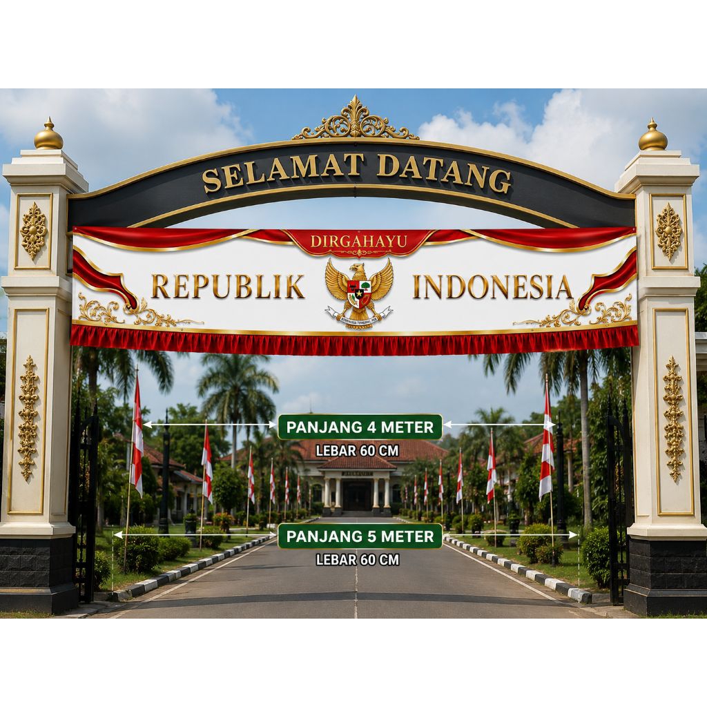 Bendera Lespang Dirgahayu Rebuplik Indinonesia Premium panjang 5 meter dan 4 meter | Dekorasi HUT RI 17 Agustus | Banner Gapura Selamat Datang RW RT Desa Sekolah Kantor