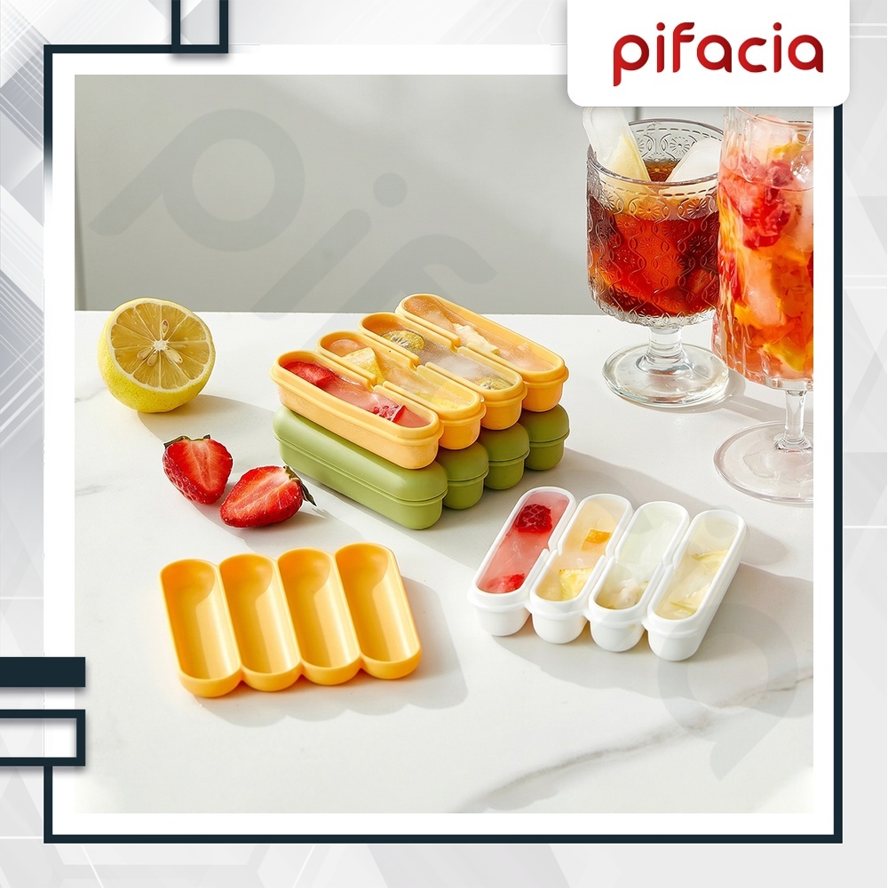 Jual PIFACIA Cetakan Es Batu Stik Popsicle Silikon 4 Slot dengan Tutup ...