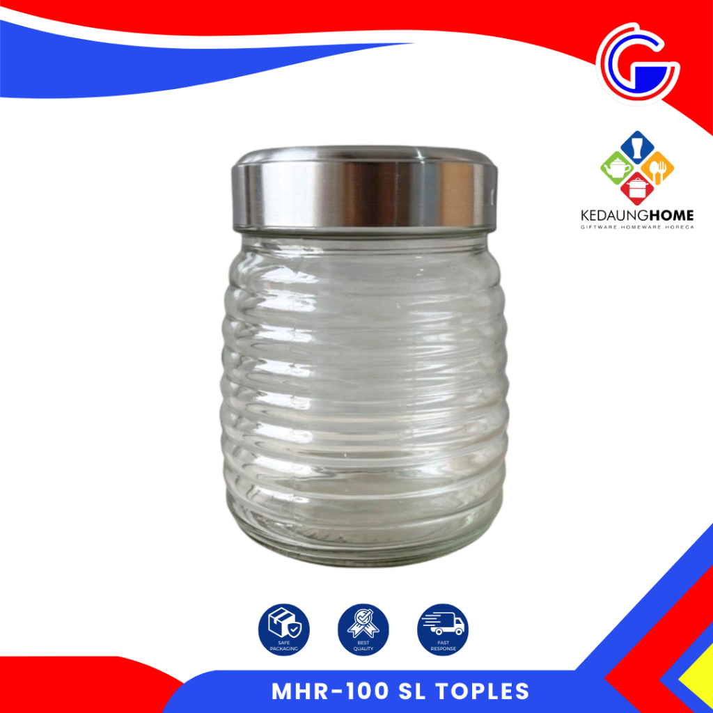 Toples Kue Kering Lebaran - Toples Kaca Kedap Udara - Toples Tutup Stainless Motif Garis - Mhr 100 Sl Kedaung