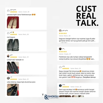 Sepatu Wanita Shoequ Bianca Flat Shoes Anti Slip Sol Karet Hitam