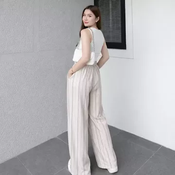 Everyday Pants Motif Abstrak Celana Panjang Wanita Baggy Kantor Kuliah Kulot Pinstripe Celana