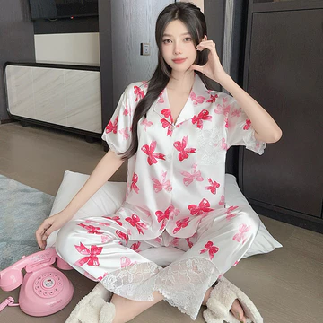 Jaxstores DC Piyama Satin Lengan Pendek Celana Panjang Import