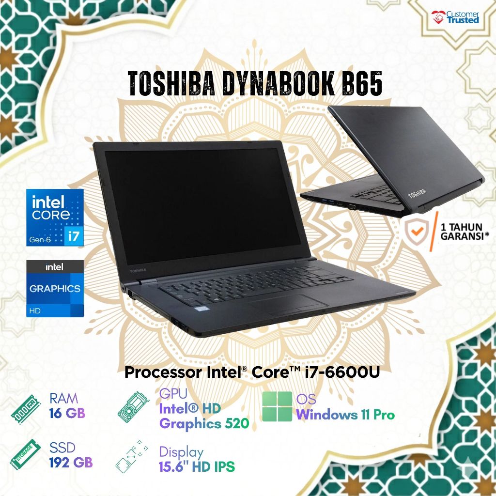 Jual Laptop Toshiba Dynabook B65 Intel Core i7 - 6600U Ram 16GB