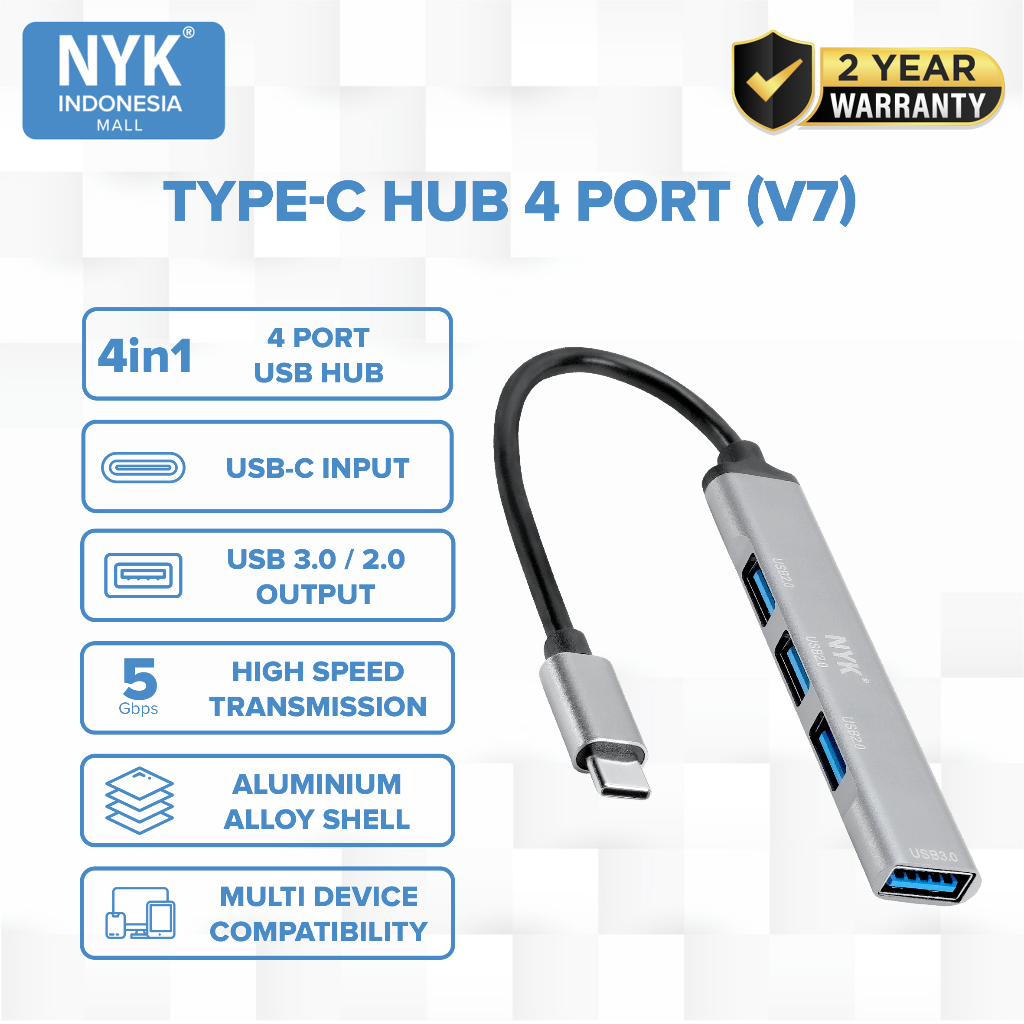 Jual NYK NEW TYPE-C HUB 4 PORT V7 TC UHNV7 USB Hub 3.0 High Speed 5Gbps ...