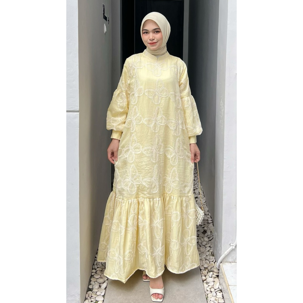 Jual Dress butter yellow /gamis kuning/ gamis lebaran/dress papersilk ...