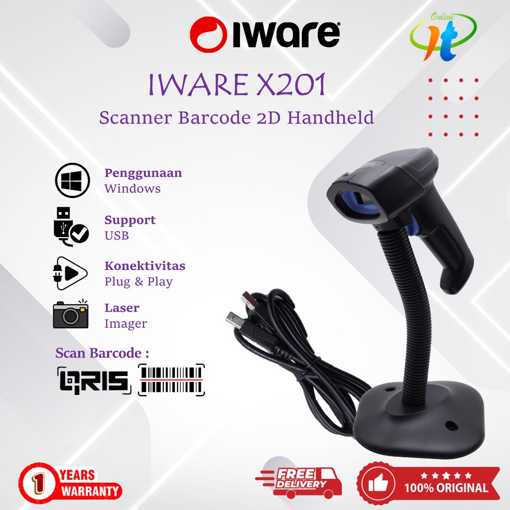 Jual Scanner Barcode 2D Wireless Iware X201 X202 X203 X Series 1D QR ...