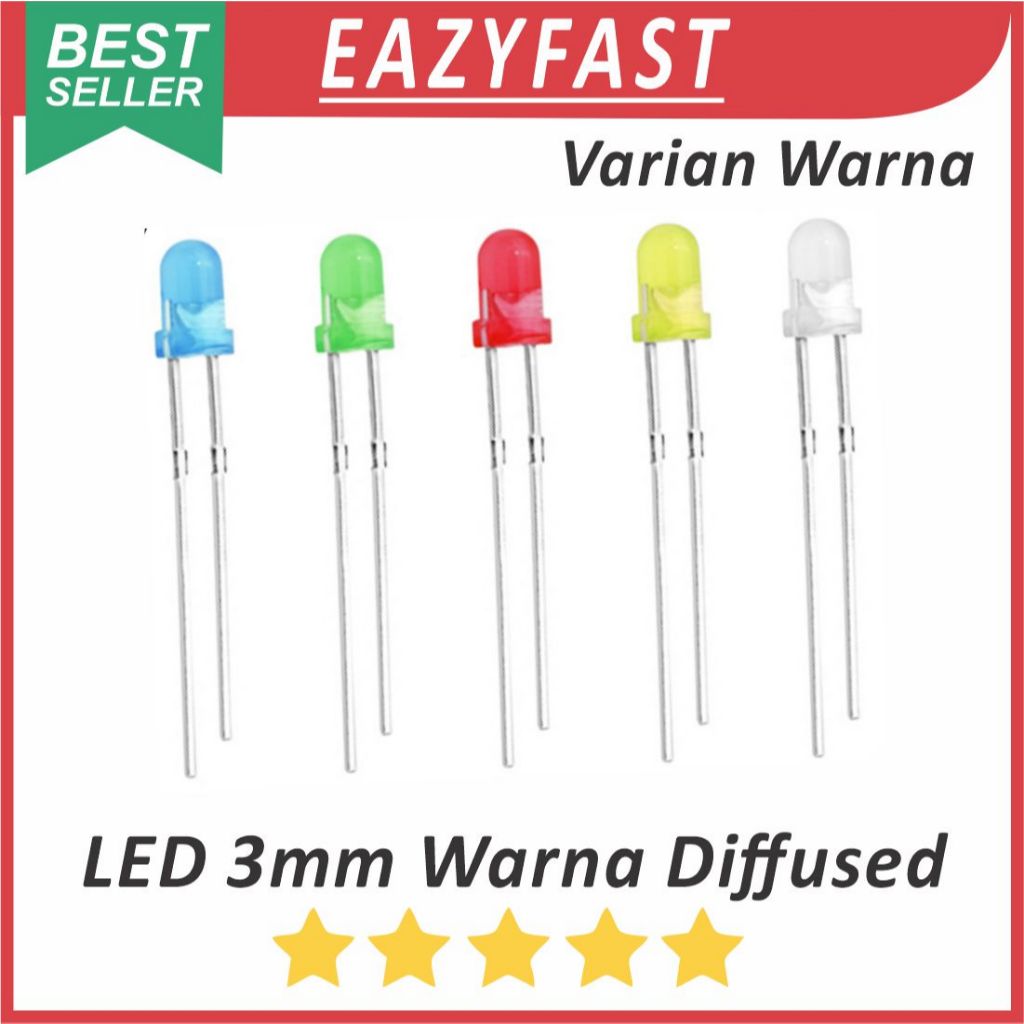 Jual Lampu LED 3mm Warna Diffused Merah Hijau Biru Kuning Orange Putih ...