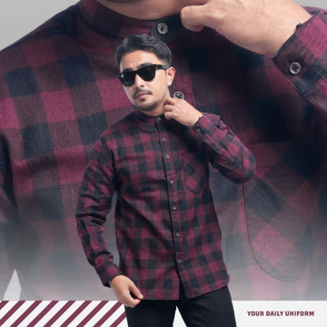 DGM Kemeja Pria Flanel Kerah Sanghai Koko Lengan Panjang Premium 057