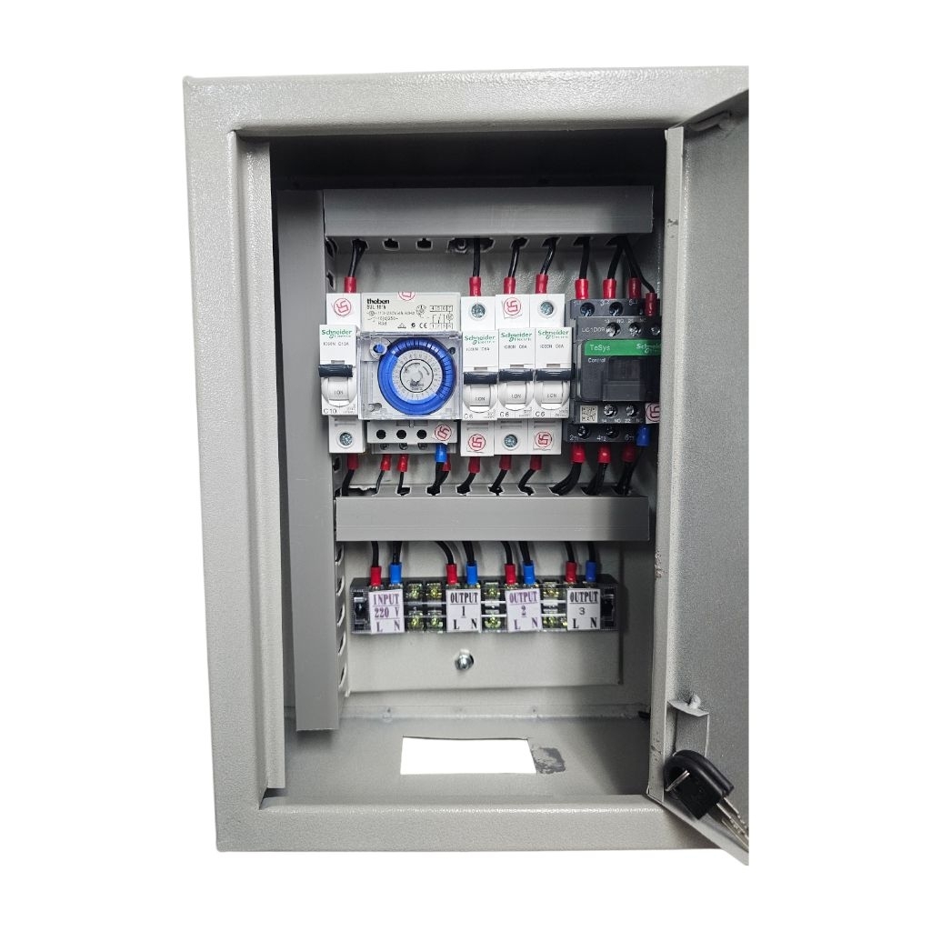 Jual panel timer lampu otomatis panel timer lampu 1 input 3 output ...