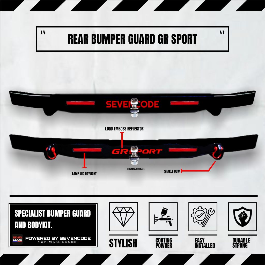 Jual REAR BUMPER GUARD NEW MODEL EMBOSS GR SPORT / FORTUNER WITH LAMP ...